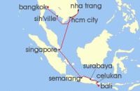 Cruise itinerary map for Regent Seven Seas Cruises 14 Night Sands Of Southeast Asia Bali (Benoa) To Bangkok (Laem Chabang) (88798)