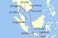 Cruise itinerary map for Regent Seven Seas Cruises 16 Night Spectacular Asia At Night Bali (Benoa) To Singapore (109635)