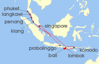 Cruise itinerary map for Regent Seven Seas Cruises 12 Night Peaceful Shores & Vibrant Cityscape Bali (Benoa) To Singapore (136036)