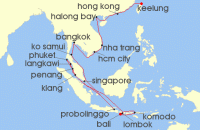 Cruise itinerary map for Regent Seven Seas Cruises 25 Night Lantern Seas Bali (Benoa) To Taipei (Keelung) (136014)