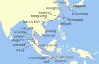 Cruise itinerary map for Regent Seven Seas Cruises 35 Night Firecrackers To Skylines Bali (Benoa) To Seoul (Incheon) (136039)