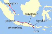 Cruise itinerary map for Regent Seven Seas Cruises 8 Night Wild Orchids & Supertrees Bali (Benoa) To Singapore (136117)