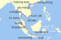 Cruise itinerary map for Viking Cruises 26 Night Southeast Asia (135497)