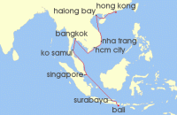 Cruise itinerary map for Oceania Cruises 18 Night Treasured Temples of Asia Bali to Hong Kong (120839)