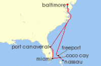 Cruise itinerary map for Royal Caribbean Cruises 9 Night Bahamas & Perfect Day Cruise (128178)