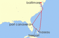 Cruise itinerary map for Royal Caribbean Cruises 8 Night Southeast Coast & Bahamas (104403)