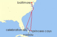 Cruise itinerary map for Carnival Cruises 7 Night The Bahamas (113438)