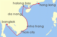 Cruise itinerary map for Silversea Cruises 11 Night Bangkok (Laem Chabang) To Hong Kong (140324)