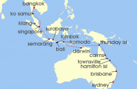 Cruise itinerary map for Viking Cruises 28 Night South Pacific Sojourn (138765)
