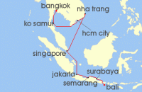 Cruise itinerary map for Regent Seven Seas Cruises 14 Night Bangkok To Bali Discovery Bangkok (Laem Chabang) To Bali (Benoa) (109590)