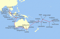Cruise itinerary map for Oceania Cruises 53 Night Asian & Pacific Perfection Bangkok to Papeete (134404)