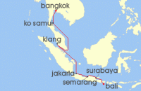 Cruise itinerary map for Regent Seven Seas Cruises 11 Night Peaks & Pagodas Bangkok (Laem Chabang) To Bali (Benoa) (123463)