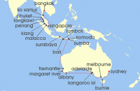 Cruise itinerary map for Oceania Cruises 34 Night Thai to Tasman Jewels Bangkok to Sydney (134407)