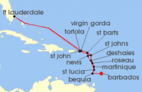 Cruise itinerary map for Silversea Cruises 21 Night Bridgetown To Bridgetown (132914)