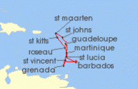 Cruise itinerary map for MSC Cruises 14 Night Southern Caribbean (139469)