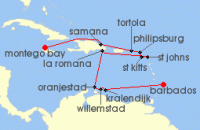 Cruise itinerary map for AIDA 14 Nacht Karibische Inseln ab Barbados (128412)