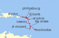 Cruise itinerary map for Silversea Cruises 7 Night Bridgetown To Philipsburg, St. Maarten (114804)