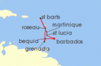 Cruise itinerary map for Silversea Cruises 7 Night Bridgetown To Bridgetown (122292)