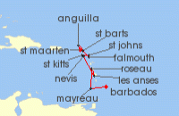Cruise itinerary map for Windstar Cruises 10 Night Sublime Southern Caribbean (138847)
