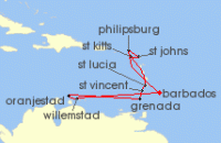 Cruise itinerary map for P & O Cruises 14 Night Caribbean Islands Fly-Cruise (126589)