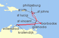 Cruise itinerary map for P & O Cruises 14 Night Caribbean Islands Fly-Cruise (126600)
