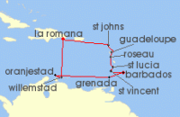 Cruise itinerary map for AIDA 21 Nacht Karibische Insel-Rundreise ab Barbados (139218)