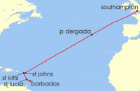 Cruise itinerary map for P & O Cruises 14 Night Caribbean Transatlantic (50215)