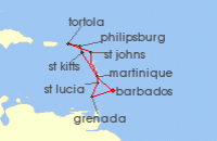 Cruise itinerary map for P & O Cruises 14 Night Eastern Caribbean Islands Fly-Cruise (123235)
