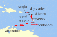 Cruise itinerary map for P & O Cruises 14 Night Christmas In The Caribbean Islands (139179)