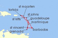 Cruise itinerary map for MSC Cruises 14 Night Southern Caribbean (139839)