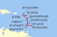 Cruise itinerary map for MSC Cruises 14 Night Southern Caribbean (134553)