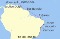 Cruise itinerary map for Regent Seven Seas Cruises 14 Night Season Of Samba Bridgetown To Rio De Janeiro (109436)