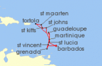 Cruise itinerary map for MSC Cruises 14 Night Southern Caribbean (139810)