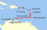 Cruise itinerary map for P & O Cruises 11 Night Caribbean Islands Fly-Cruise (140364)