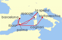 Cruise itinerary map for AIDA 11 Nacht Spanien, Frankreich & Italien mit Sonnenfinsternis (123201)
