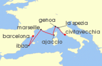 Cruise itinerary map for Princess Cruises 7 Night Western Mediterranean with Italy (138600)