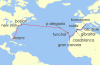 Cruise itinerary map for MSC Cruises 22 Night MSC Grand Voyages (137852)