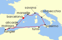 Cruise itinerary map for Costa Cruises 11 Night Western Mediterranean from Barcelona (137430)