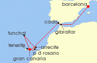Cruise itinerary map for AIDA 14 Nacht Andalusien, Madeira & Kanaren ab Barcelona 1 (128316)