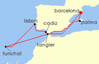 Cruise itinerary map for Celebrity Cruises 11 Night Spain, Portugal & Morocco (127630)