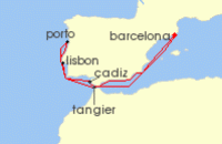 Cruise itinerary map for Celebrity Cruises 9 Night Spain, Portugal & Morocco (103627)