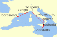 Cruise itinerary map for Virgin Voyages 9 Night Western Med: Barcelona to Rome (137667)