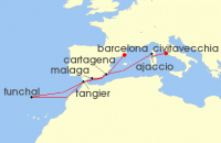 Cruise itinerary map for Celebrity Cruises 10 Night Spain, Portugal & Morocco (137062)