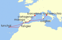Cruise itinerary map for Celebrity Cruises 10 Night Spain, Portugal & Morocco (137061)