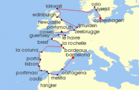 Cruise itinerary map for Crystal Cruises 29 Night Baltics & Northern Europe - Barcelona To Copenhagen (135378)