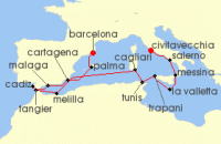 Cruise itinerary map for Oceania Cruises 14 Night Maritime Memories in the Med Barcelona to Rome (138236)