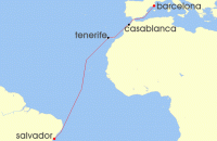 Cruise itinerary map for MSC Cruises 11 Night MSC Grand Voyages (131081)