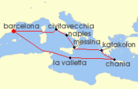 Cruise itinerary map for Celebrity Cruises 10 Night Greece, Italy & Malta (127795)
