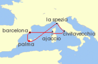 Cruise itinerary map for AIDA 8 Nacht Mediterrane Schatze mit Korsika ab Barcelona 2 (129051)