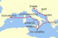 Cruise itinerary map for Oceania Cruises 9 Night Islands & Empires Barcelona to Trieste (138237)